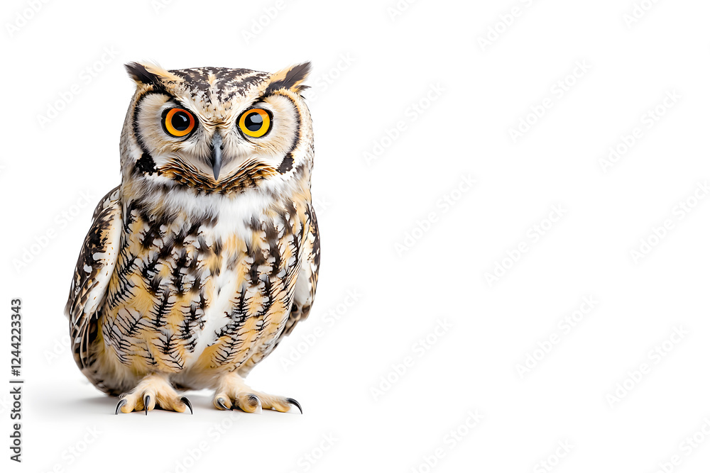 Fototapeta premium Owl is sitting isolated on white background 