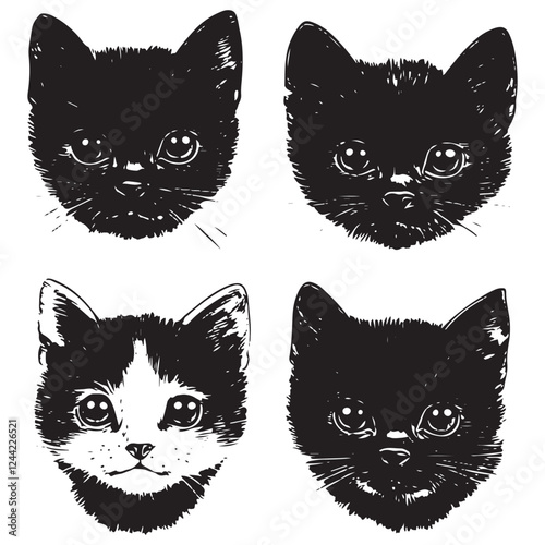 set of sketch rubber stamps of cats