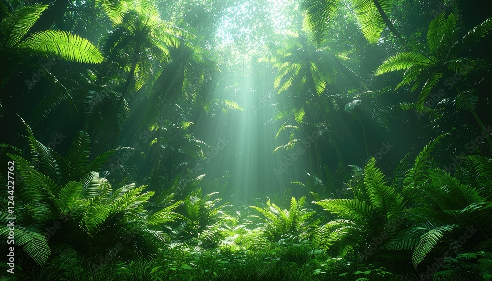 Sunbeams Illuminate Lush Tropical Rainforest Canopy Sunbeams Illuminate Lush Tropical Rainforest Canopy