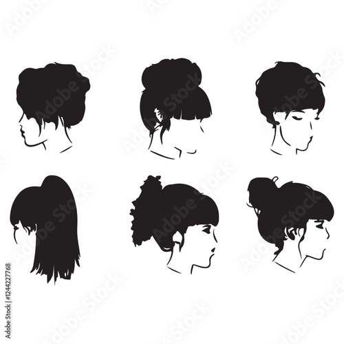 set of women hairstyles silhouettes shapes