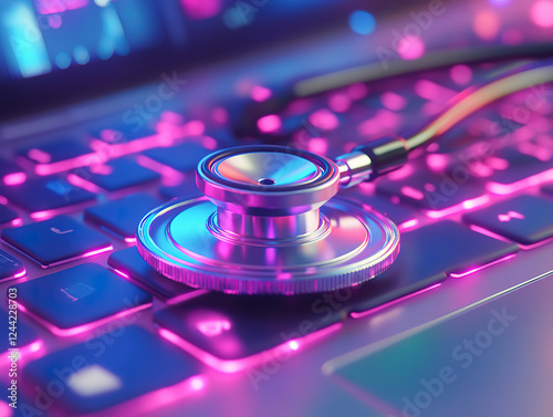 Close-up of stethoscope on a computer keyboard