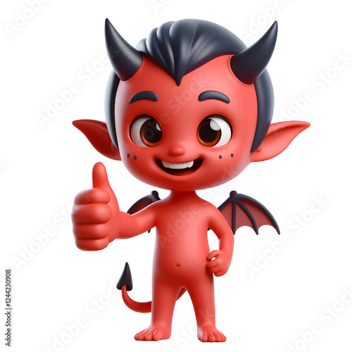 3D Cute demon giving thumbs up isolated on white background