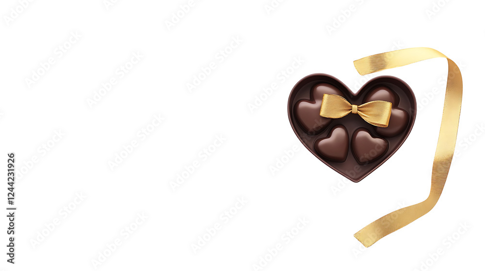 A heart-shaped box of chocolates with a gold ribbon, isolated on white background in HD A heart-shaped box of chocolates with a gold ribbon, isolated on white background in HD
