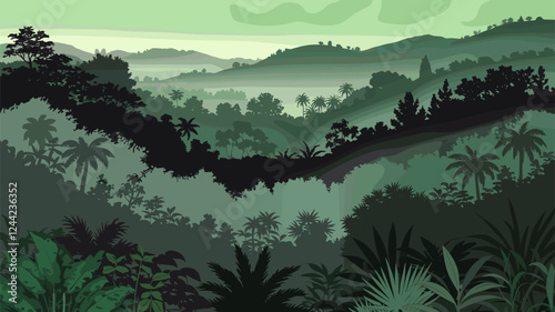 Tropical Jungle Rainforest Silhouette Landscape
