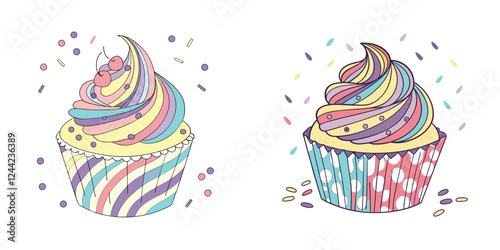 adorable pastel cupcakes with colorful frosting and sprinkles