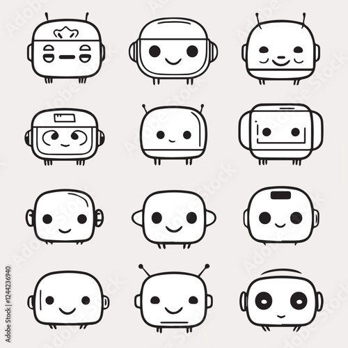 Illustration set of cute Smiling chatbot