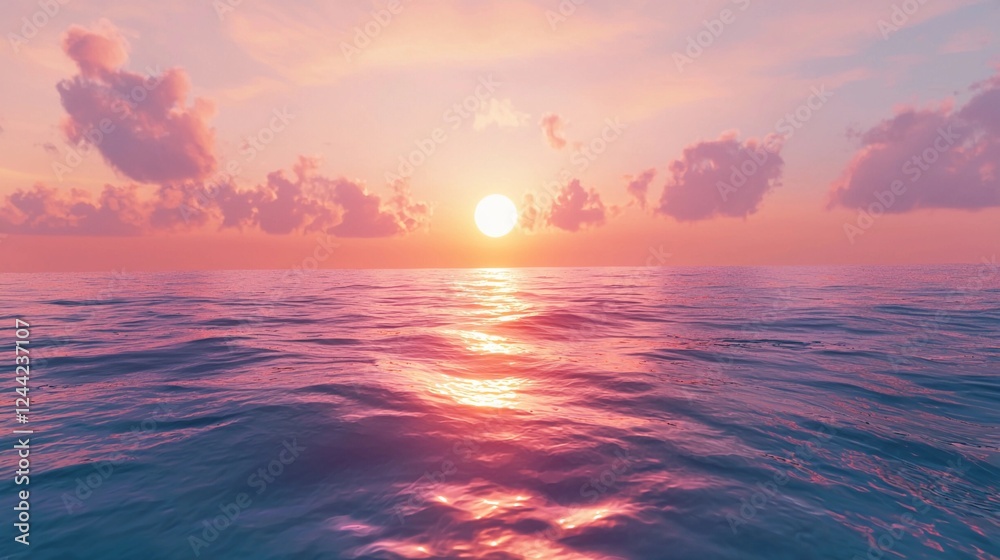 Obraz premium Vibrant sunset paints the sky and water in hues of pink and orange over the calm ocean