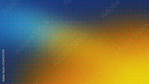 Fundo abstrato gradiente efeito meio-tom em cores. textura ruído. Arte, ilustração para banner, cartaz, cartão. Fundo de tela fundo para vídeo. Tons de azul, amarelo. photo