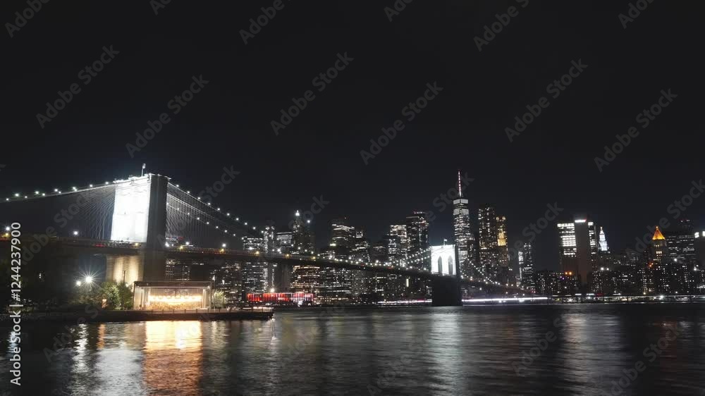 New York City and Brooklyn Bridge Timelapse Skyline Panorama New York City and Brooklyn Bridge Timelapse Skyline Panorama