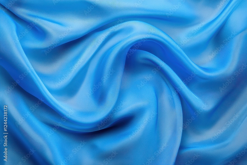 Obraz premium Blue fabric flowing in the wind creating abstract shapes on a blue background.