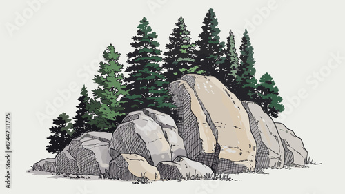 Trees and Rocks Sketch Illustration