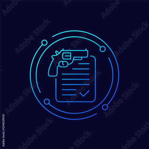 gun permit or license line icon, vector