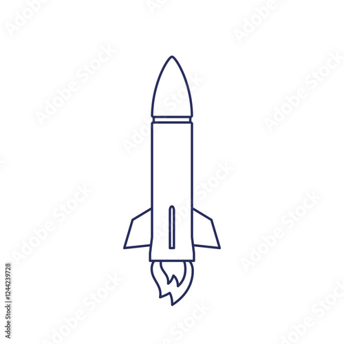 Ballistic missile on white, line vector