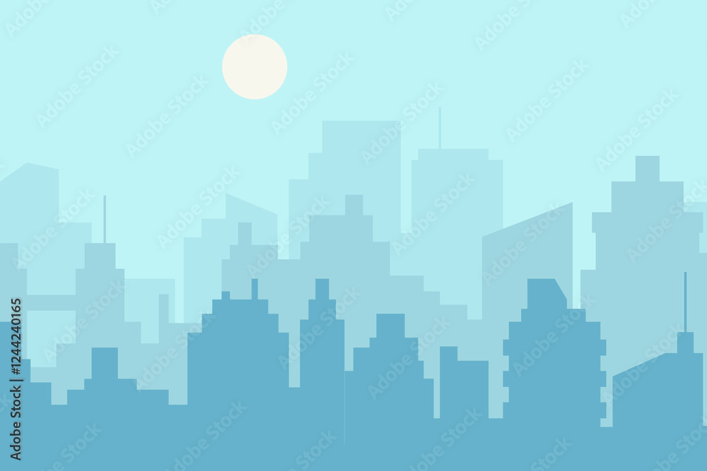 Fototapeta premium City skyline vector illustration. Landscape in flat style. City silhouette. Cityscape backgrounds. Daytime city skyline.