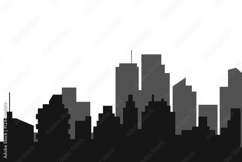 Naklejka premium City skyline vector illustration. Landscape in flat style. City silhouette. Cityscape backgrounds. Daytime city skyline.