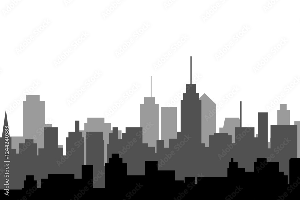 Naklejka premium City skyline vector illustration. Landscape in flat style. City silhouette. Cityscape backgrounds. Daytime city skyline.