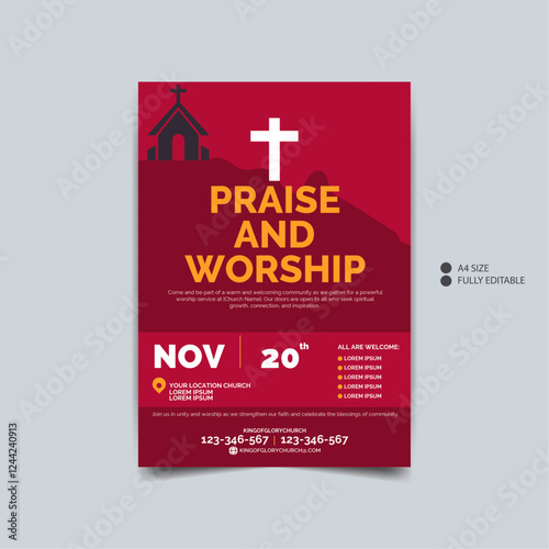 Church flyer design template, Christian Prayer Service Invitation