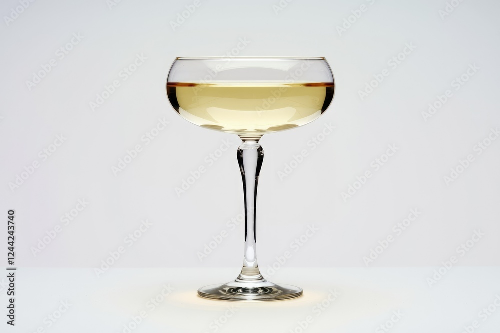 Fototapeta premium A coupe glass filled with a light-colored alcoholic beverage, elegantly presented on a white background.
