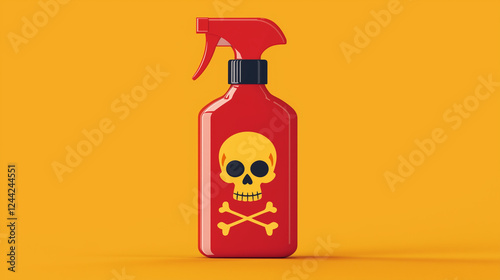 Red spray bottle with skull and crossbones on yellow background