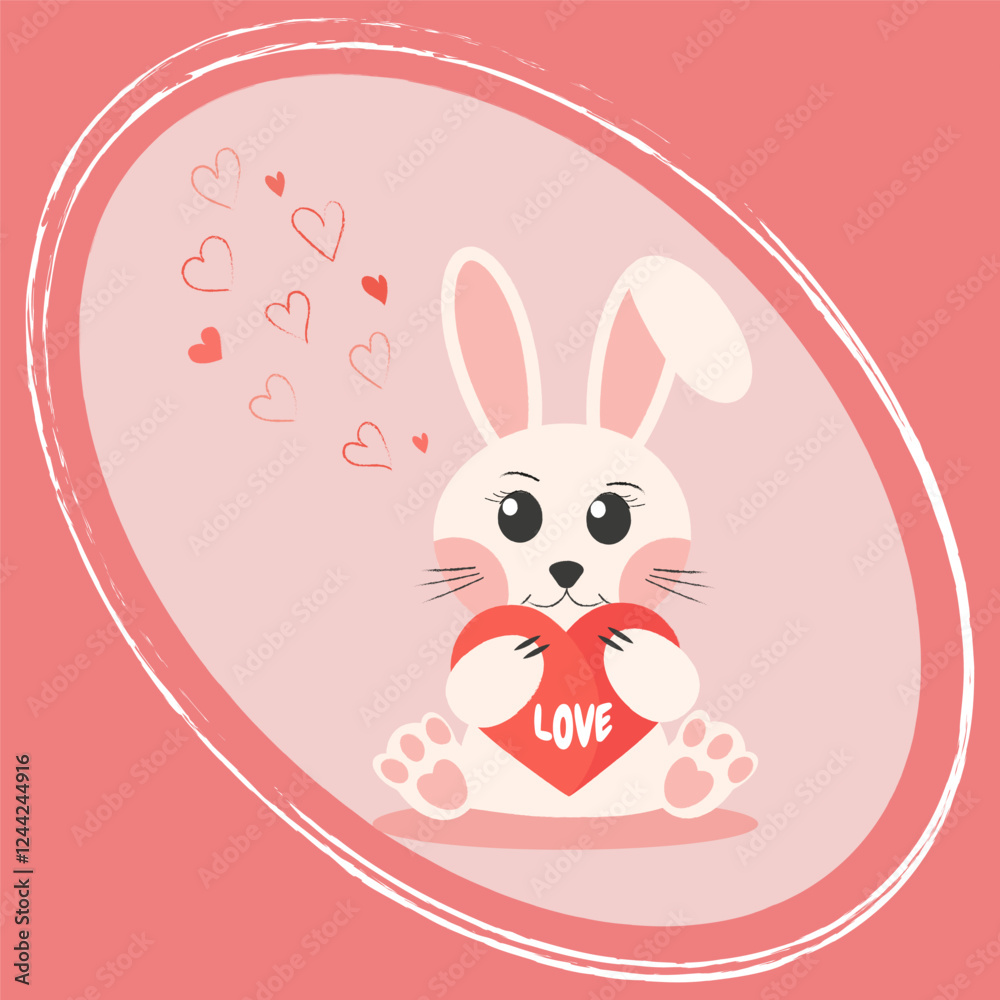 Cute Funny Textured Bunny with Love Heart Cute Funny Textured Bunny with Love Heart