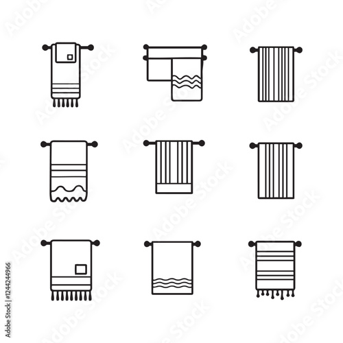  bathroom accessories, black and white icons silhouette  vector art illustration