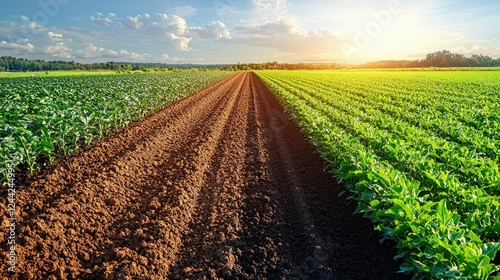Lush green crops growing in a fertile field