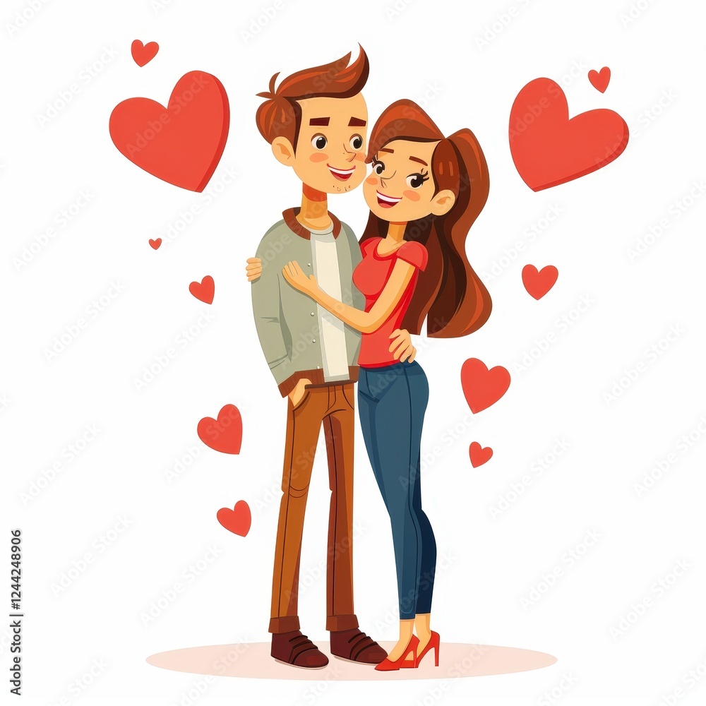 A man and woman are hugging each other in a cartoonish style A man and woman are hugging each other in a cartoonish style