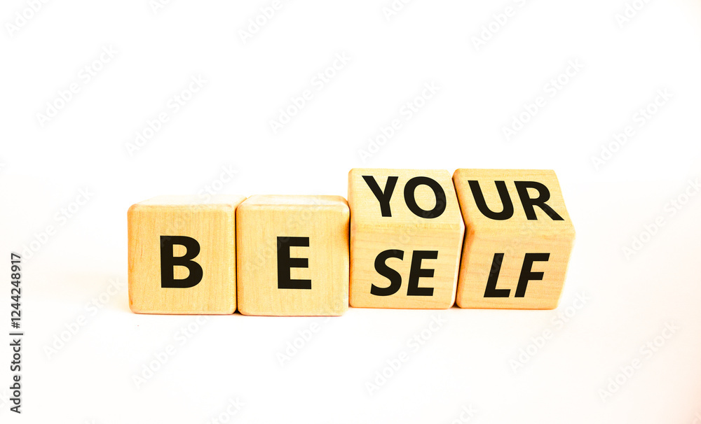 Motivational be yourself symbol. Concept words Be yourself on beautiful wooden block. Beautiful white table white background. Business motivational be yourself concept. Copy space. Motivational be yourself symbol. Concept words Be yourself on beautiful wooden block. Beautiful white table white background. Business motivational be yourself concept. Copy space.
