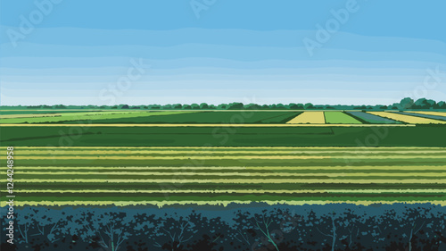 Rural Farmland Landscape Vector Illustration