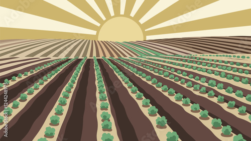Cultivated Fields Rolling Hills Graphic Landscape