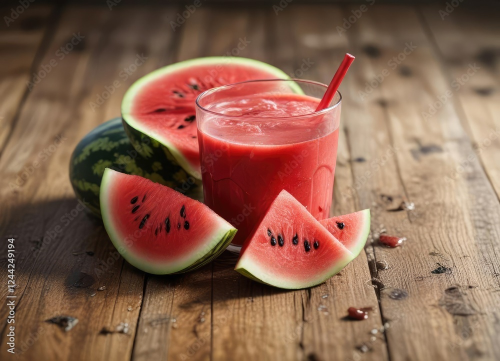 splashy red watermelon juice on a wooden surface, splashing, juice, drink splashy red watermelon juice on a wooden surface, splashing, juice, drink