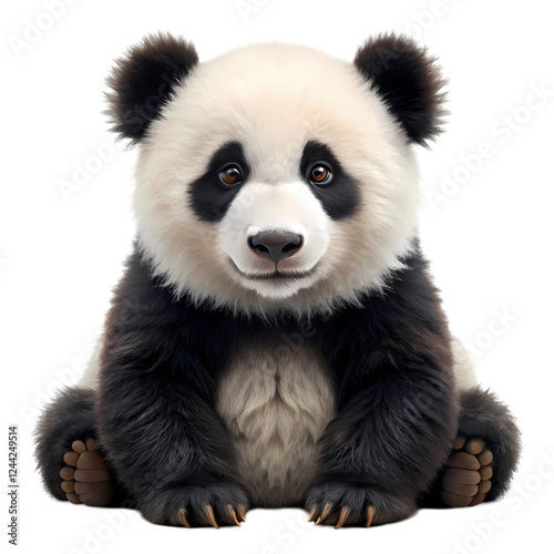 Adorable baby panda sitting isolated on cute wildlife animal fur paw fun on transparent background