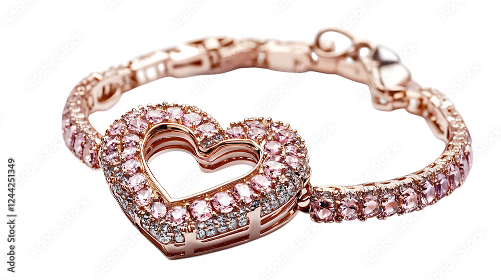 A heart-shaped bracelet with a charm of love, isolated on white background in HD A heart-shaped bracelet with a charm of love, isolated on white background in HD