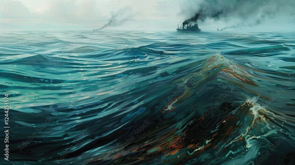 Oil petroleum pollution on water surface background, ecology problem in ocean or seas Oil petroleum pollution on water surface background, ecology problem in ocean or seas