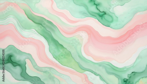 Wallpaper Mural Pastel green and pink watercolor marbled background with fluid waves Torontodigital.ca