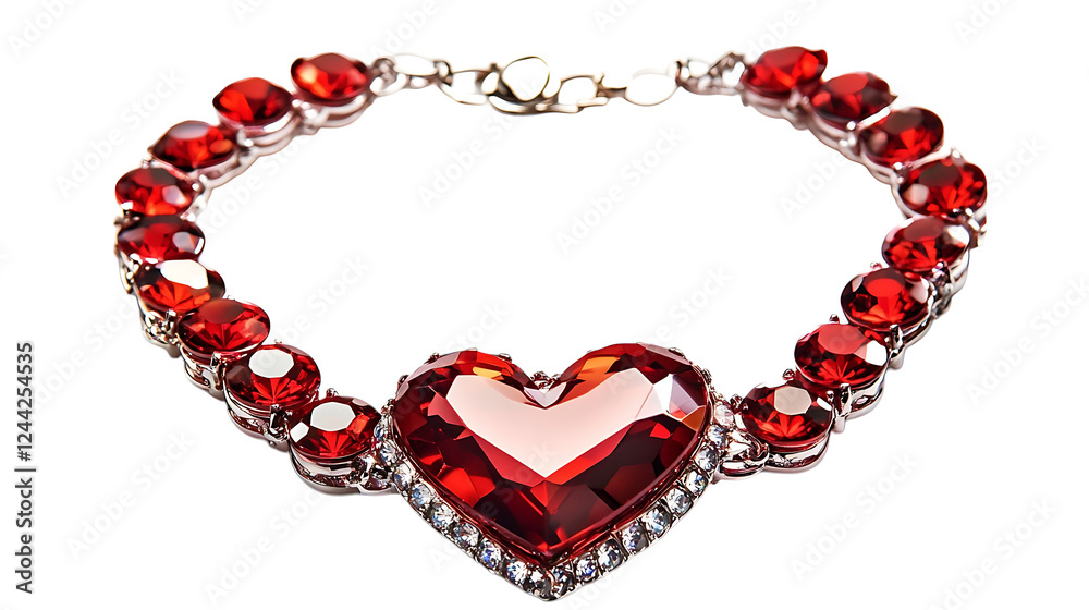 A heart-shaped bracelet with red stones, isolated on white background in HD A heart-shaped bracelet with red stones, isolated on white background in HD