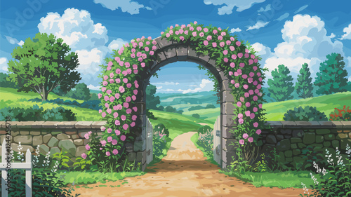 Garden Archway with Winding Path
