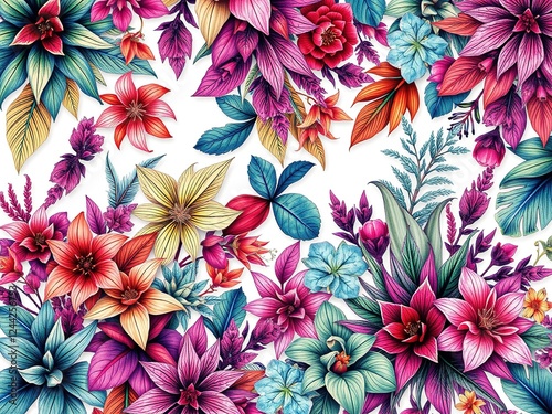 Geometric Tapestry: Eclectic Plant Patterns in Boho Style