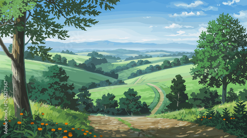 Rolling Hills Landscape with Winding Path