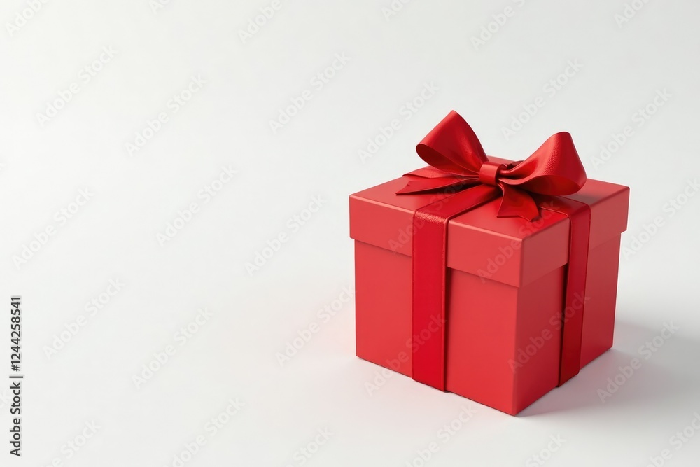Red gift box on a white background with a red bow, bow, gift box, festive Red gift box on a white background with a red bow, bow, gift box, festive