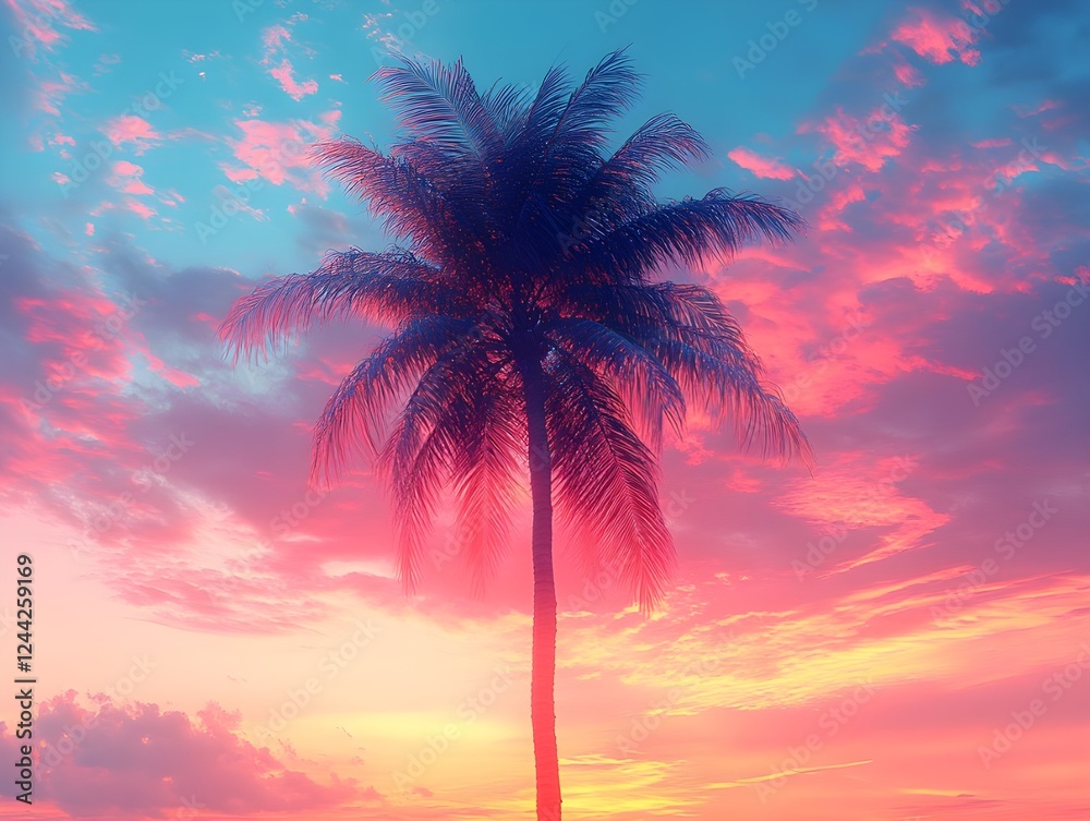 Coconut tree with sky in pink colors Coconut tree with sky in pink colors