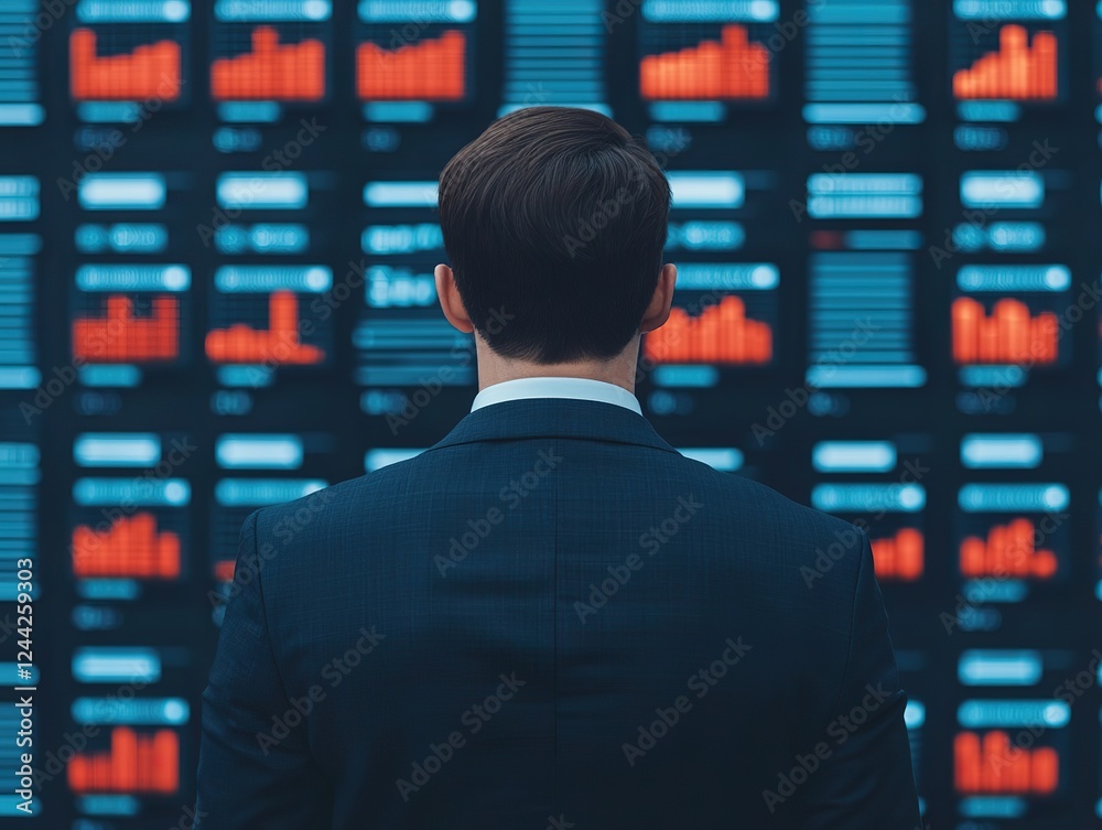 Analyzing data trends corporate office digital display modern business environment rear view data analysis concepts Analyzing data trends corporate office digital display modern business environment rear view data analysis concepts