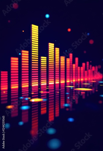 Digital equalizer with vibrant bar. Futuristic music visualization. Dynamic sound wave for tech and entertainment. Modern design for poster, flyer, and banner.
