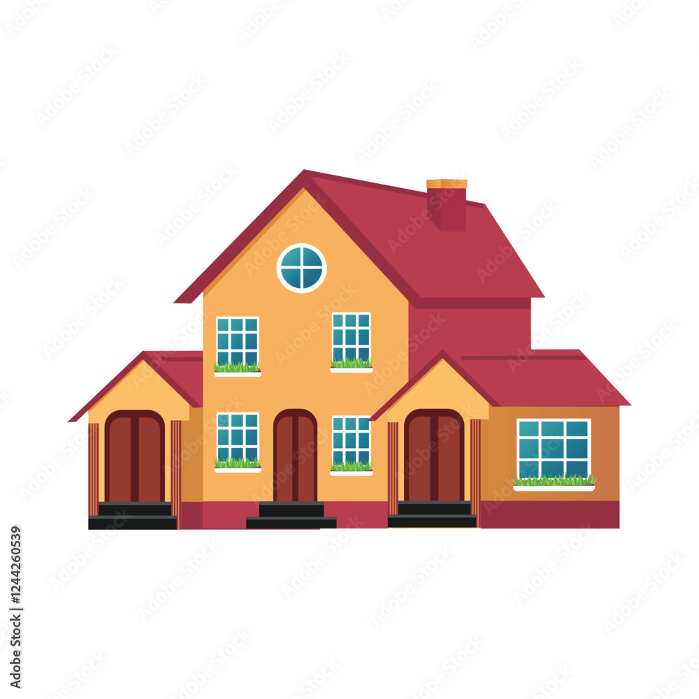 Beautiful Suburban House with Garden and Windows Beautiful Suburban House with Garden and Windows