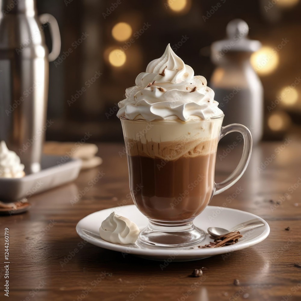 Scrumptious mocha beverage topped with a generous dollop of whipped cream, whipped topping, barista art, latte cup, quality ingredients, traditional coffee Scrumptious mocha beverage topped with a generous dollop of whipped cream, whipped topping, barista art, latte cup, quality ingredients, traditional coffee