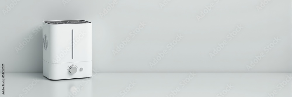 Minimalist humidifier on light-gray surface, soothing ambiance Minimalist humidifier on light-gray surface, soothing ambiance