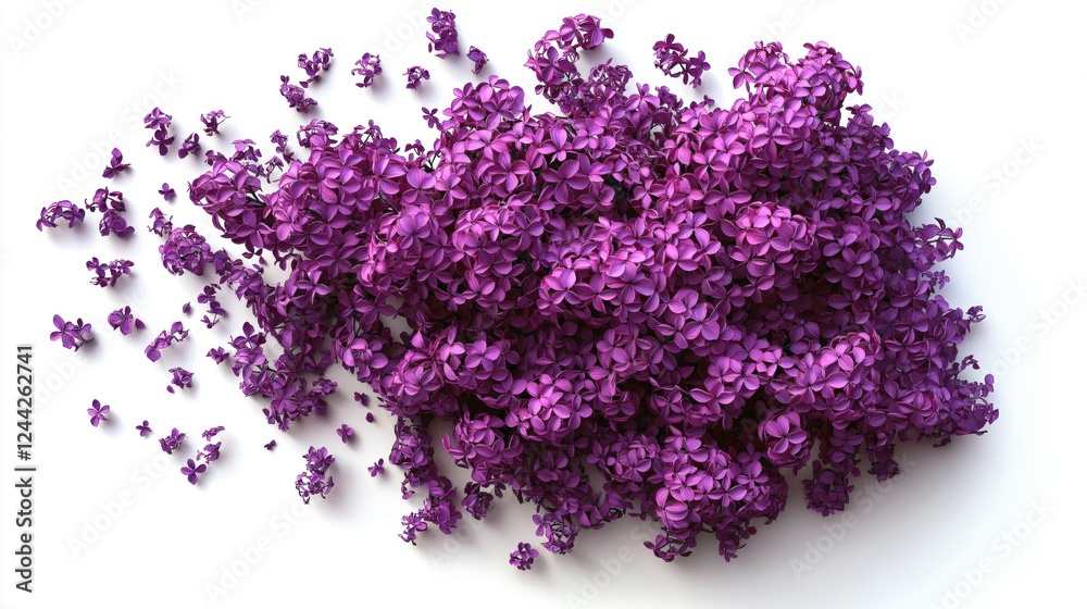 Obraz premium Beautiful lilac blossoms on a light background. Realistic lilac flower. Floral top view. Bouquet of purple, violet flowers.