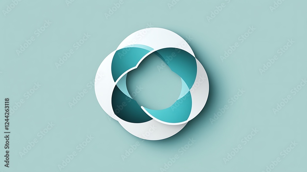 Geometric abstract logo featuring overlapping circles in a calm blend of teal and white Geometric abstract logo featuring overlapping circles in a calm blend of teal and white
