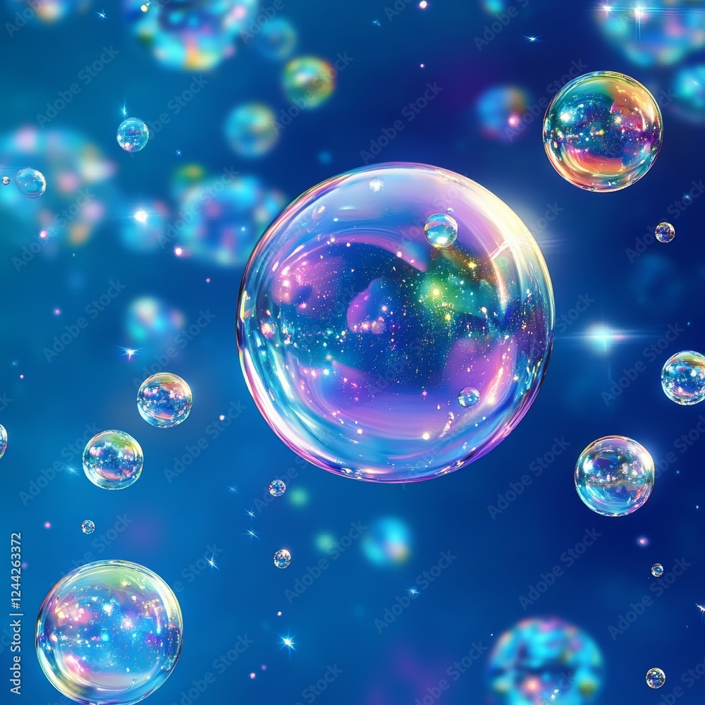 Soap bubbles with colorful bokeh on a blue background. Soap bubbles with colorful bokeh on a blue background.