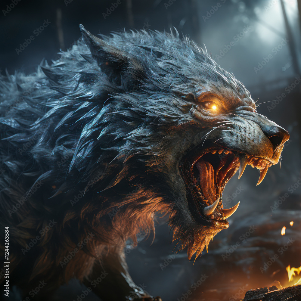 Brüllender Werwolf in einer Mondnacht, Mhytologie, Horror, Generative AI